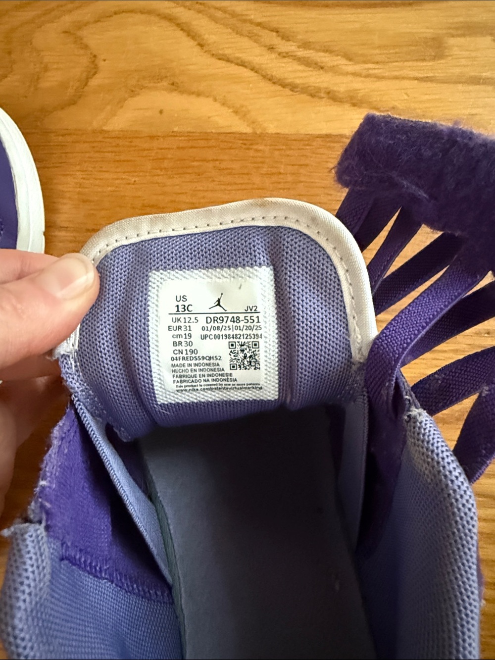 Air Jordan Low Dunks, Kids Purple and White Sneakers - Picture 6 of 6